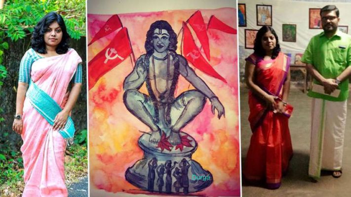 ”സിപിഎമ്മിന്റെ കൊടിക്കീഴിന്റെ താഴെ ശബരിമല അയ്യപ്പന്‍ ”  പിണറായി വിജയന്റെ തുടര്‍ഭരണ വിജയം ആഘോഷിച്ചത് ശബരിമല അയ്യപ്പനെ അപമാനിച്ച്‌; സിപിഎം പ്രവര്‍ത്തകയും ചിത്രകാരിയുമായ ദുര്‍ഗാ മാലതിക്കെതിരെ പ്രതിഷേധം