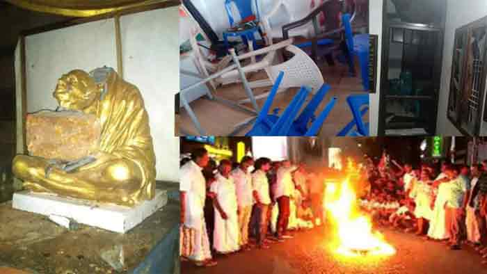 കോഴിക്കോട് കോണ്‍ഗ്രസ് ഓഫീസിന് നേരെ ബോംബേറ്:  ഗാന്ധി പ്രതിമയുടെ തലവെട്ടി” സംസ്ഥാനത്തിന്റെ പല ഭാഗങ്ങളും സംഘര്‍ഷഭരിതം